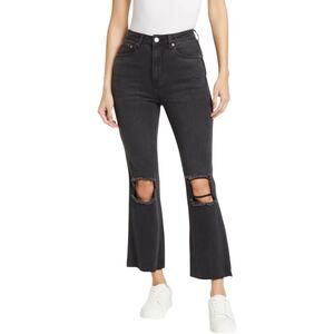 Avec Les Filles Black Distressed High Rise Jeans 31 New Straight Leg Cropped NWT